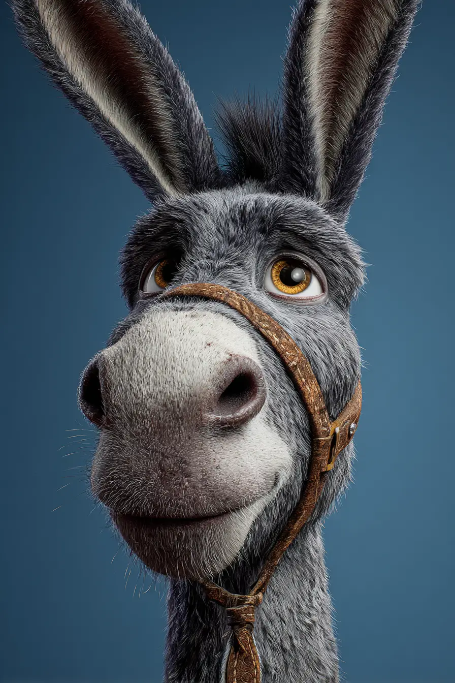 Strong donkey with long ears in a simple pose