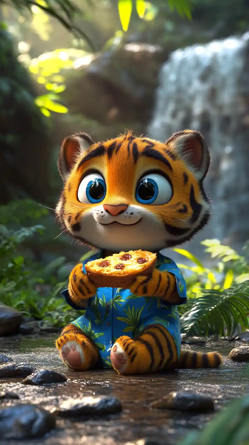 Dolce tigre che ammira un panino nella foresta