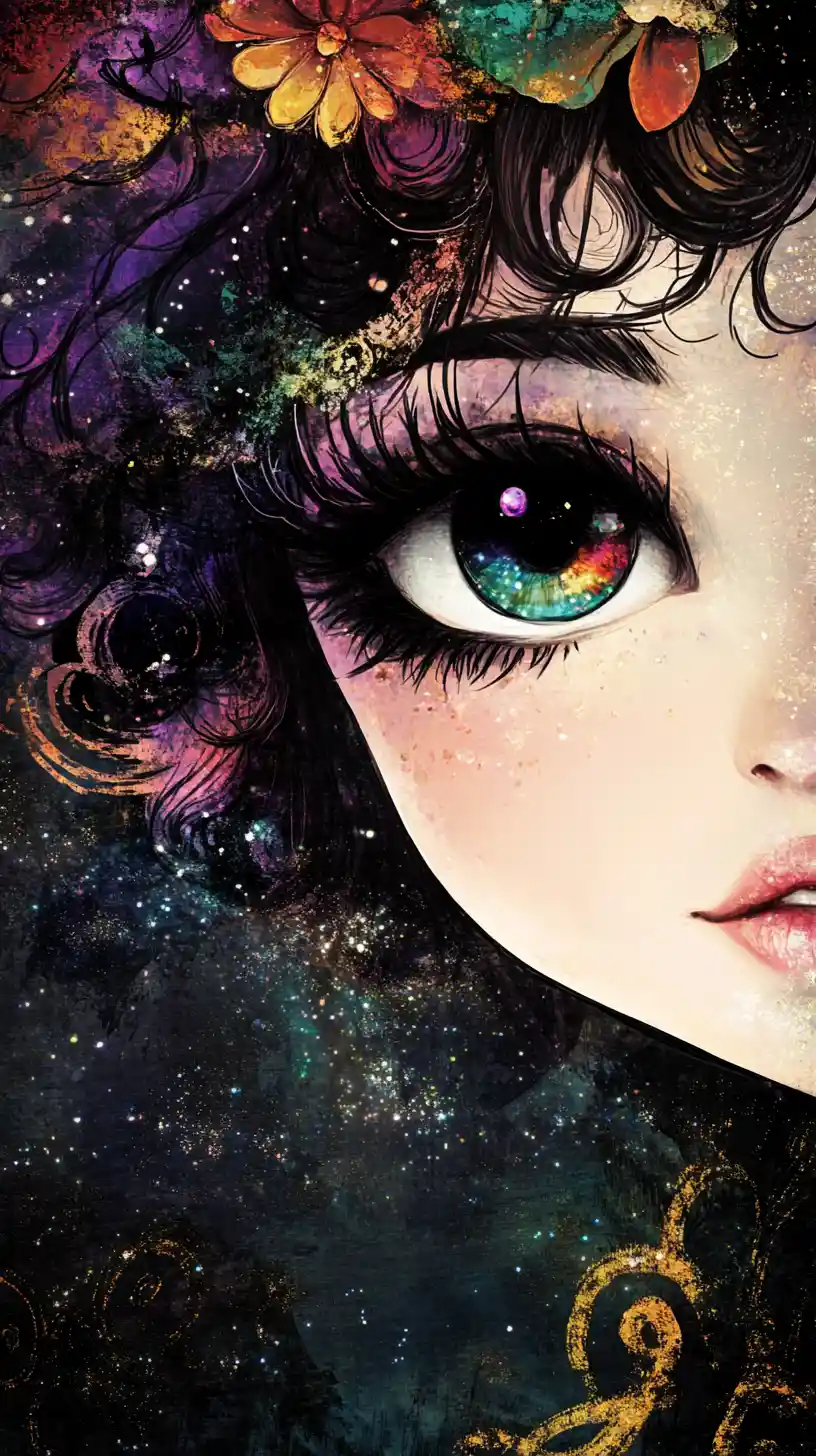 Surreal alien goddess portrait with shimmering celestial glow