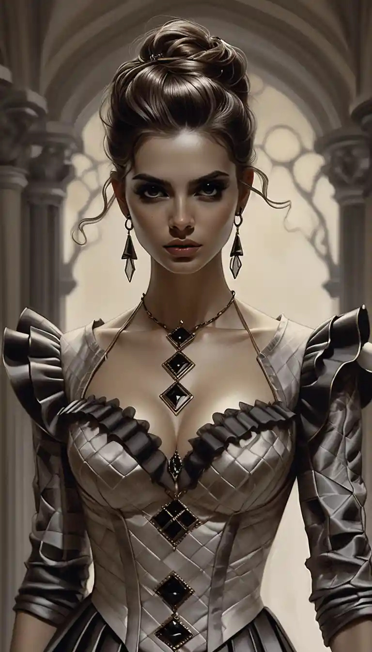 Elegant monochrome portrait of a dark haired aristocratic woman