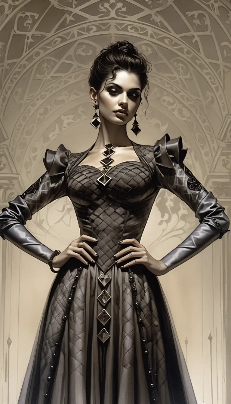 Elegante mujer aristocrática en retrato oscuro de fantasía victoriana