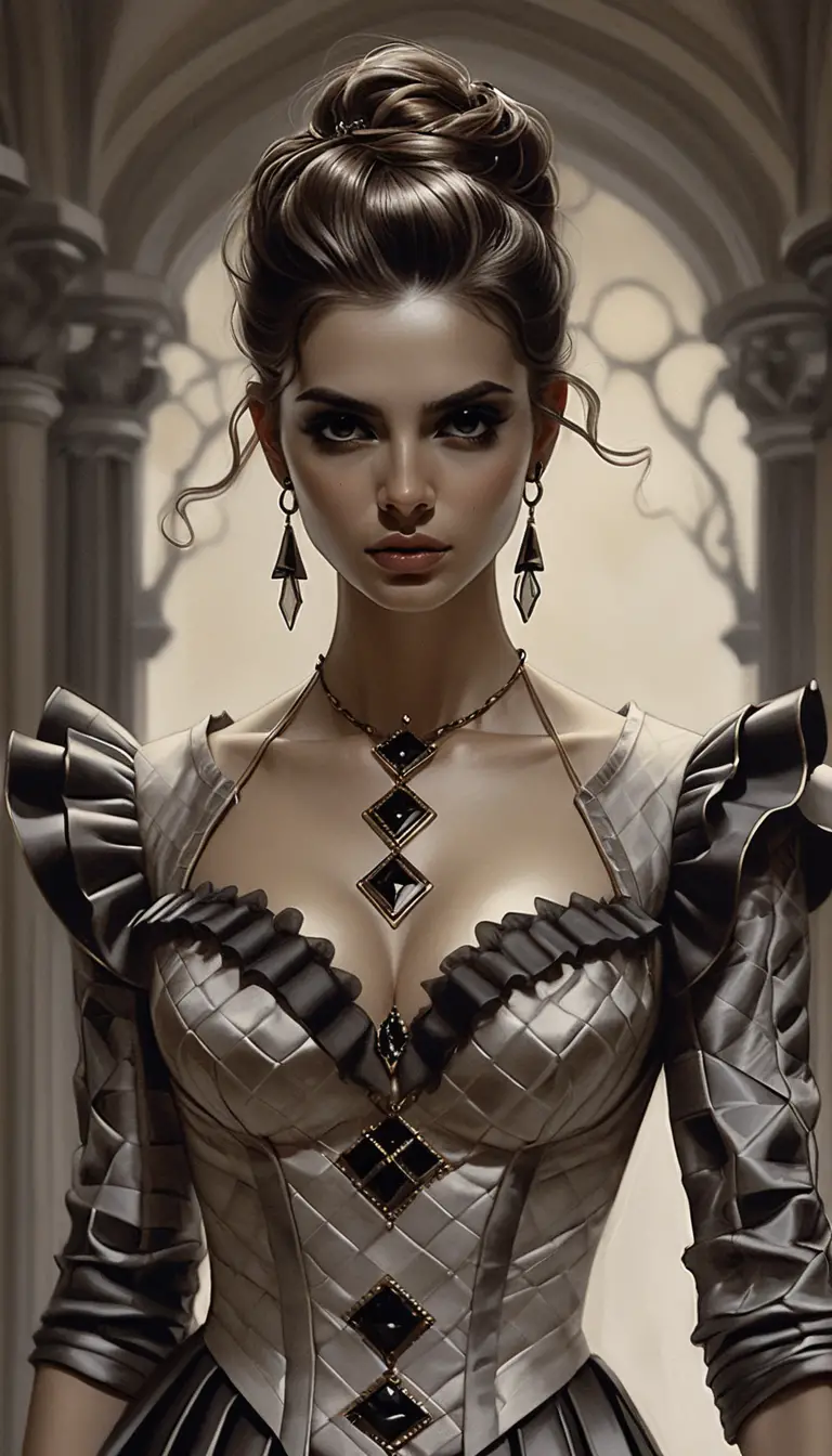 Elegant monochrome portrait of a dark haired aristocratic woman
