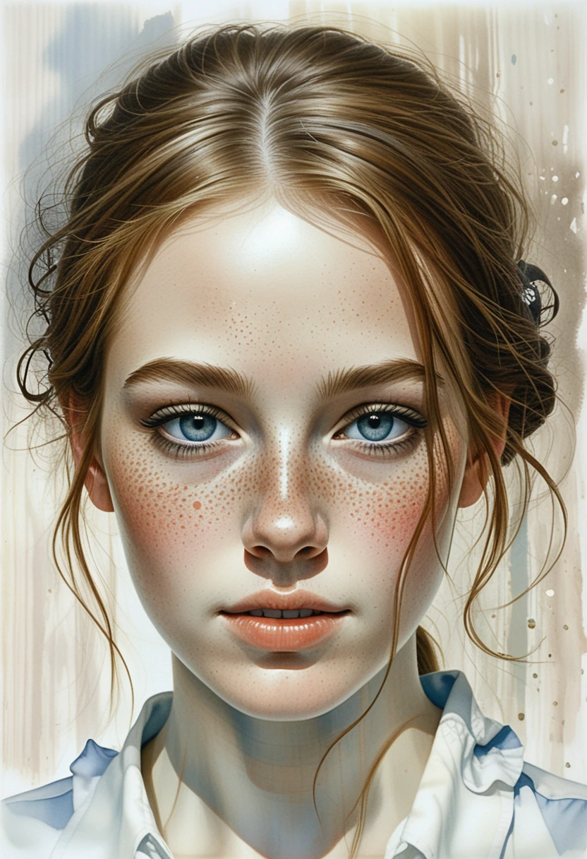 Top down portrait of a freckled auburn haired girl