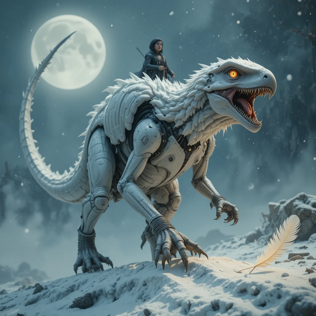 Minúsculo líder de guerra montando un híbrido monstruoso de águila y dinosaurio