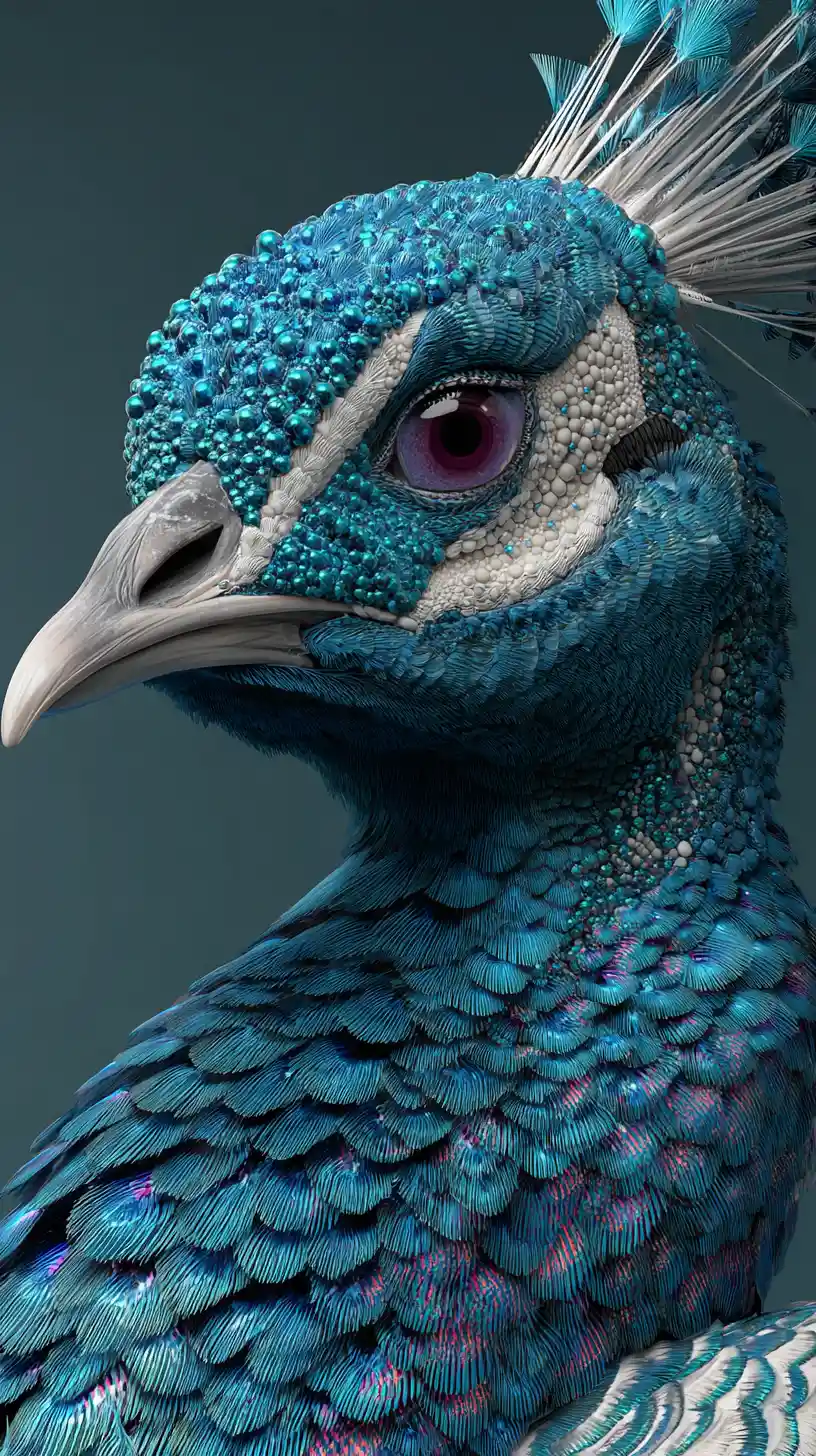 Majestic peacock profile in jewel toned 3D illustration