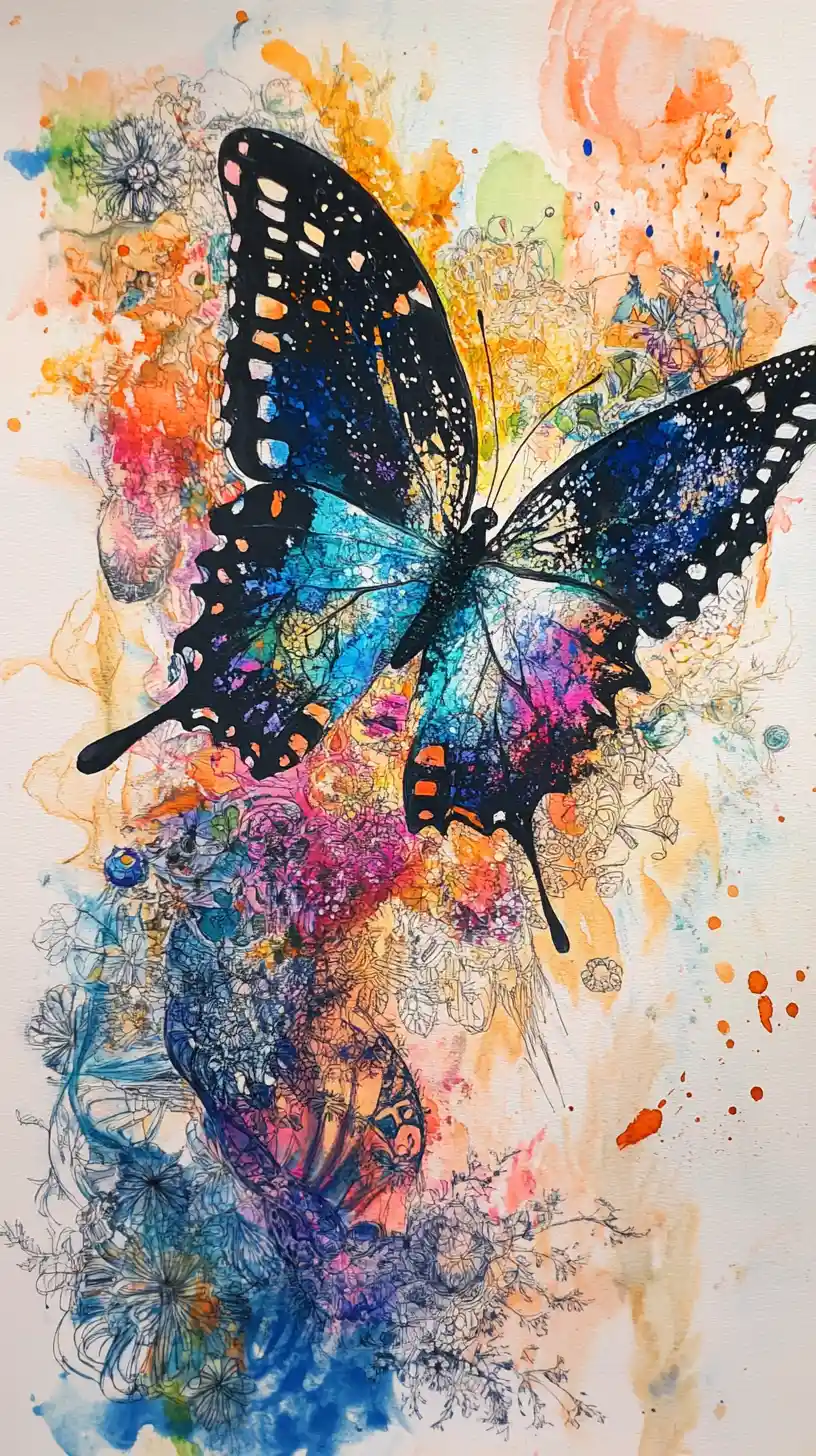 Farbenfarbiger abstrakter Schmetterling mit schmelzenden Aquarellformen