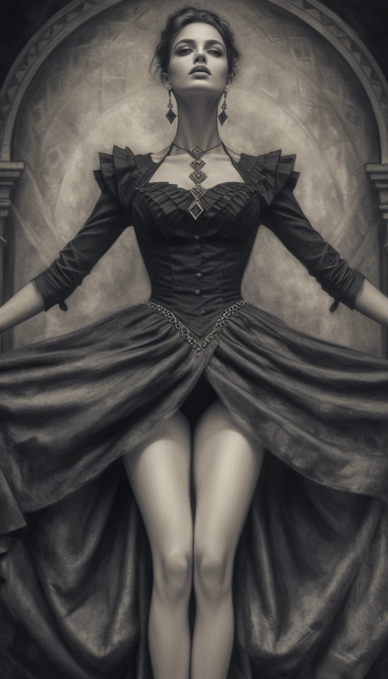 Elegant aristocratic woman in monochrome fantasy portrait