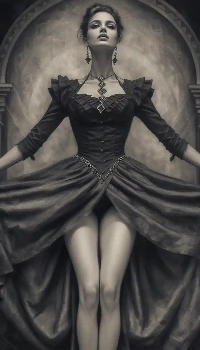 Elegant aristocratic woman in monochrome fantasy portrait