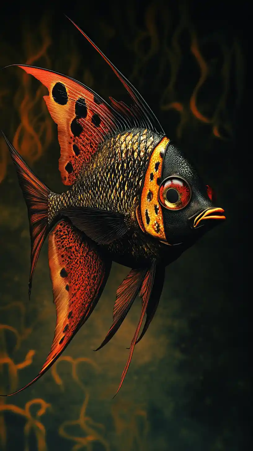 Peixe-anjo surreal emergindo de um abismo escuro e retorcido