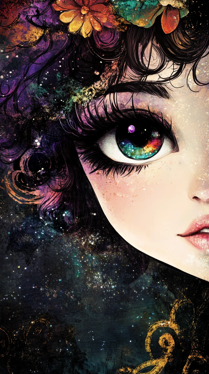 Surreal alien goddess portrait with shimmering celestial glow