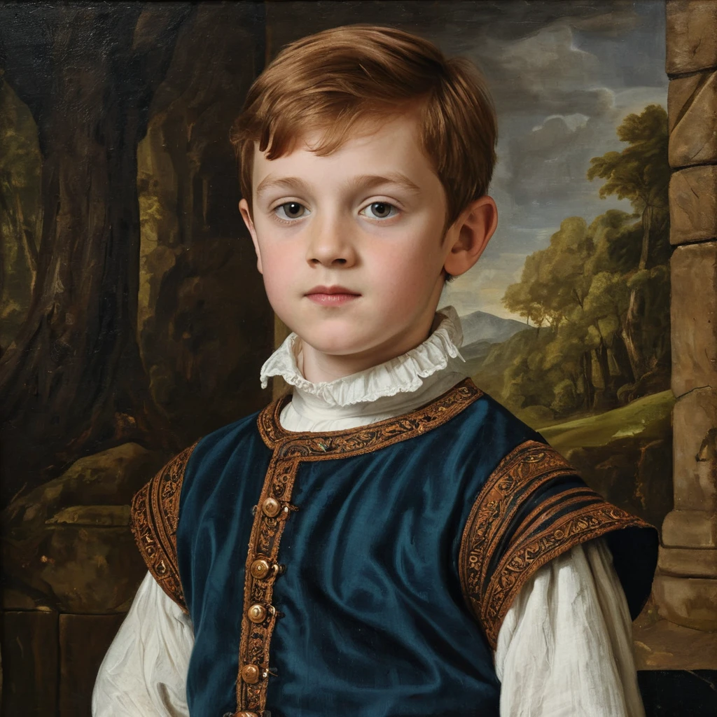 Portrait of young Scottish boy in renaissance style painting