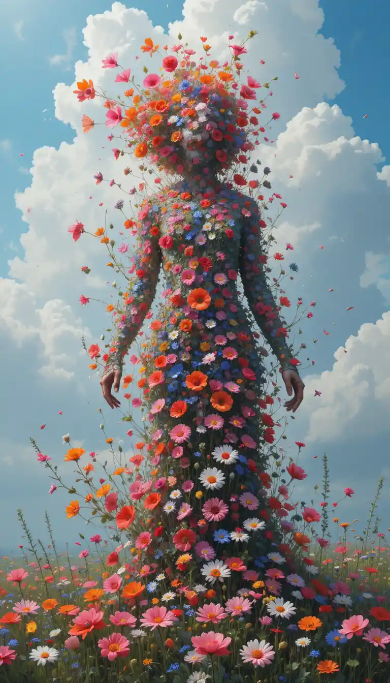 Wildflower Silhouette Dissolving In A Bright Cloudy Sky