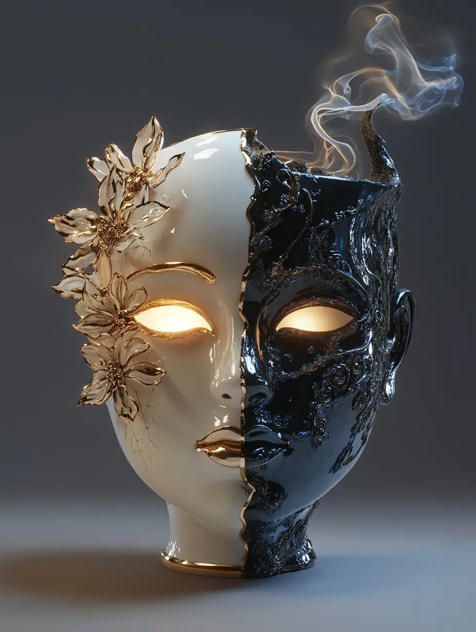 Dual toned carnival mask shaped as a small coffee cup