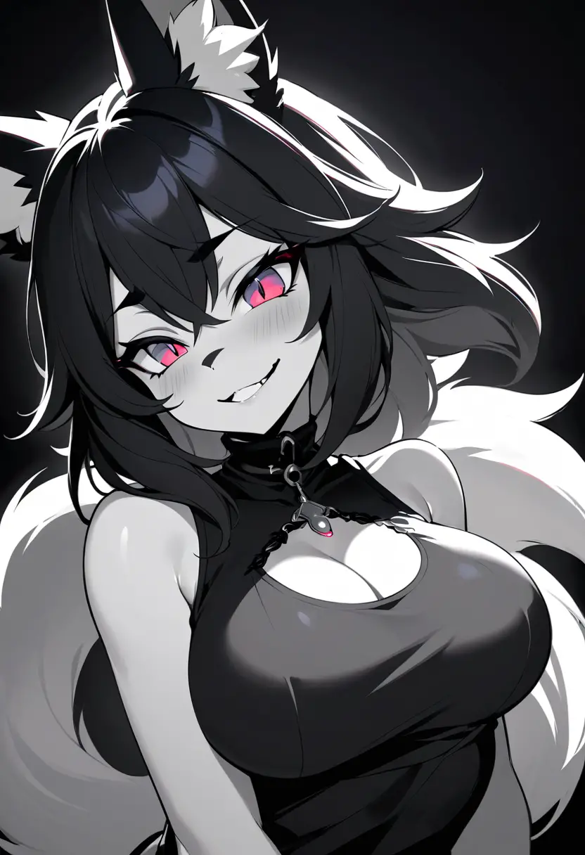 Mujer zorra negra gótica furry en pose provocativa en primer plano