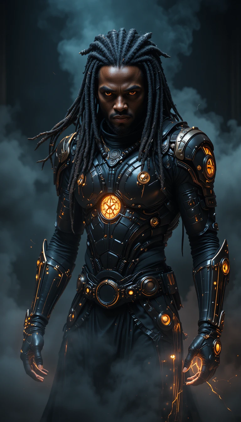 Dark cyber voodoo warrior with glowing mystical aura
