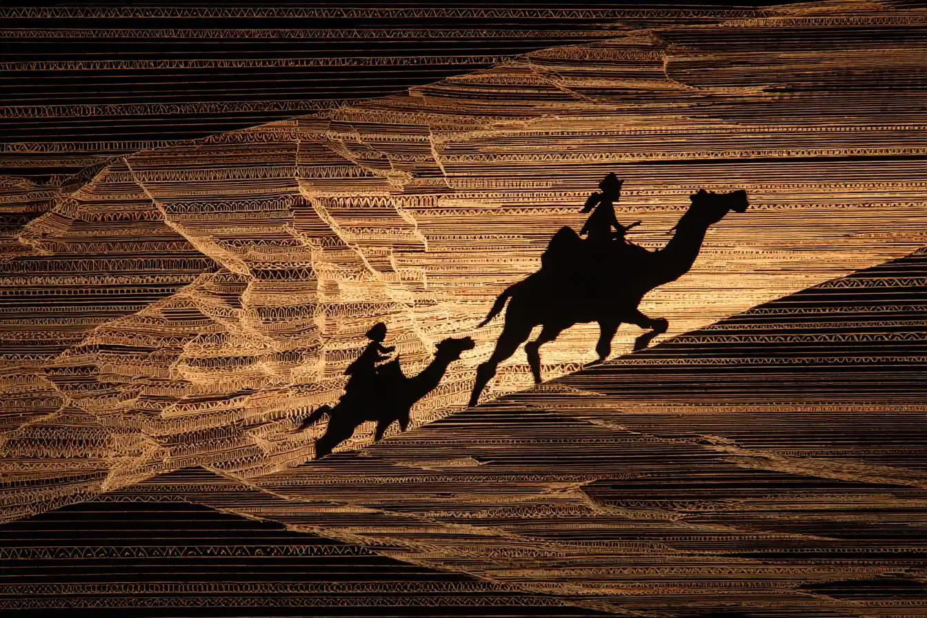 Journalist chase scene through egyptian buildings and camel