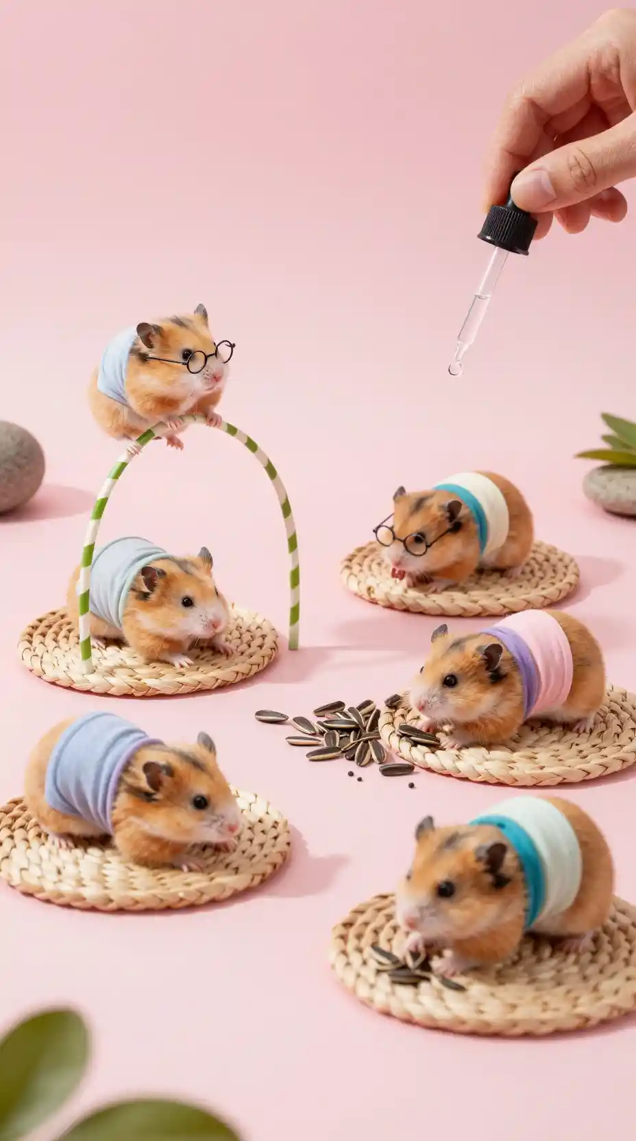 Hamsters Practicing Yoga In A Pastel Pink Zen Studio