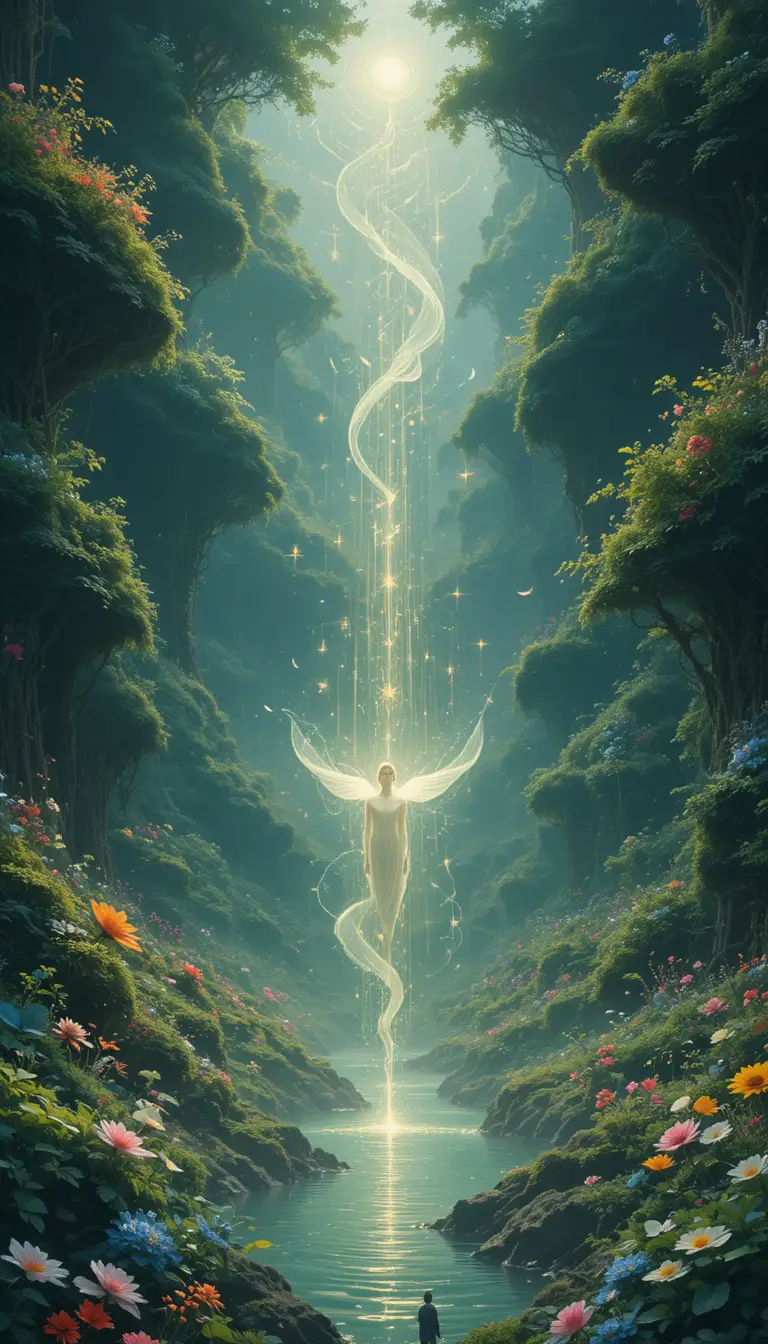 Serene spirit at the heart of an ethereal energy realm