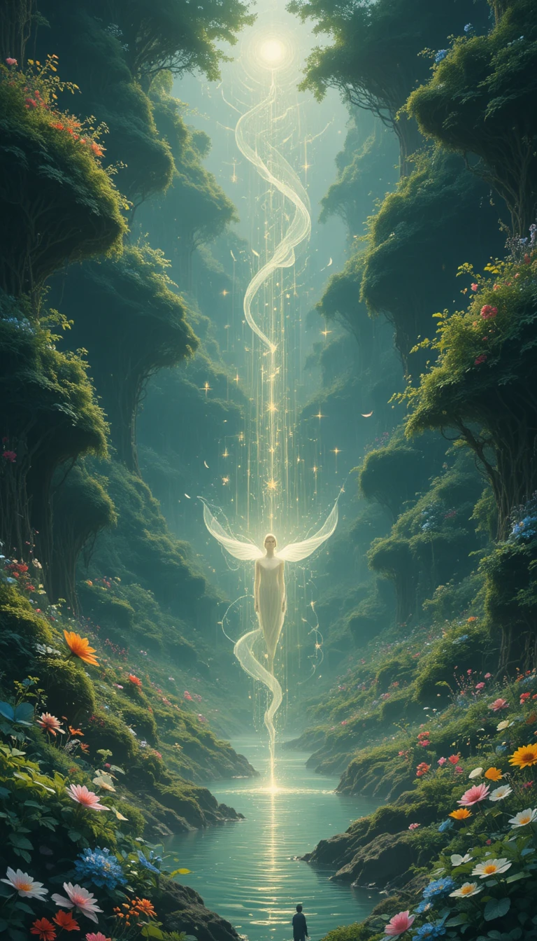 Serene spirit at the heart of an ethereal energy realm