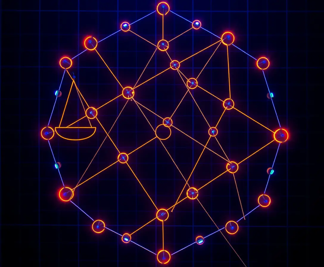 Abstraktes geometrisches Netzwerk von Gesetzestexten im blauen Licht