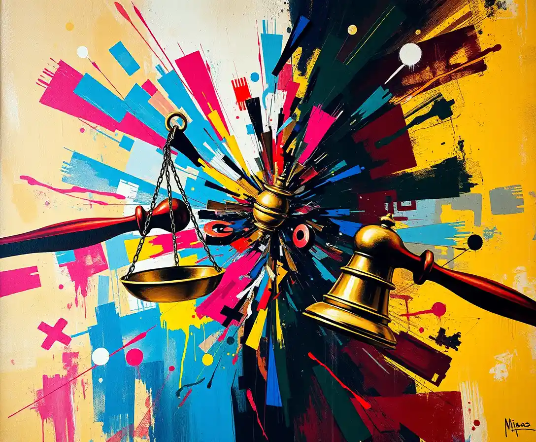 Abstract collision of legal forces on textured canvas