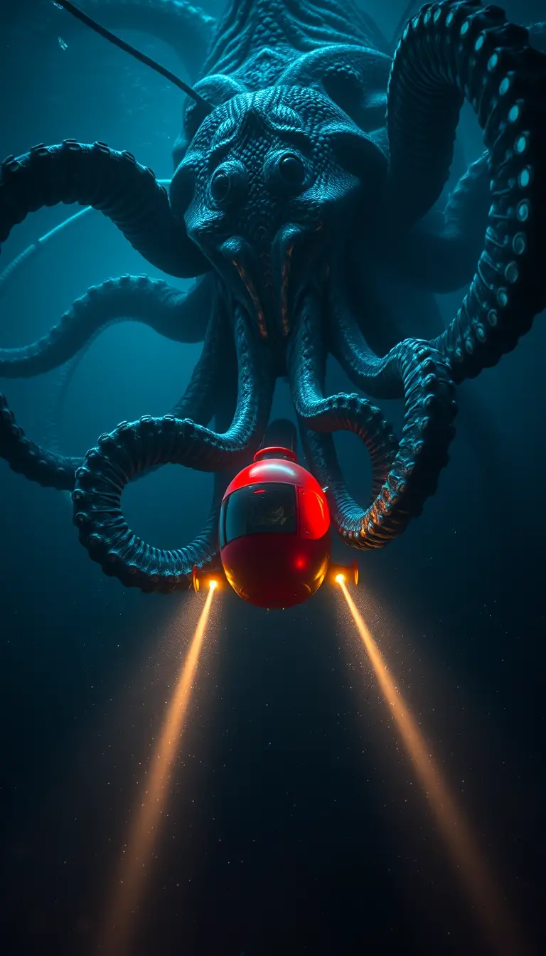 Gigantisches tentakelmeeresmonster greift ein rotes U‑Boot an