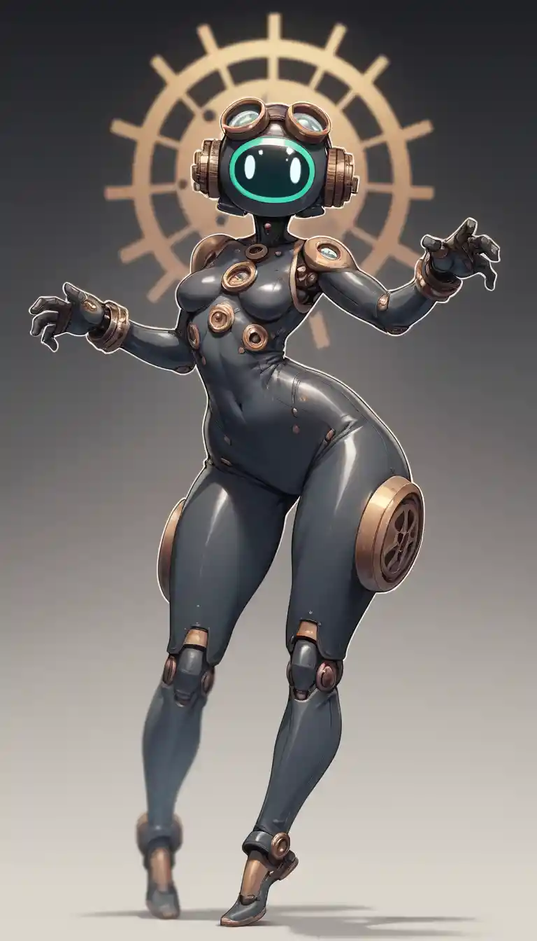 Anime woman in split pose with goggles and scars