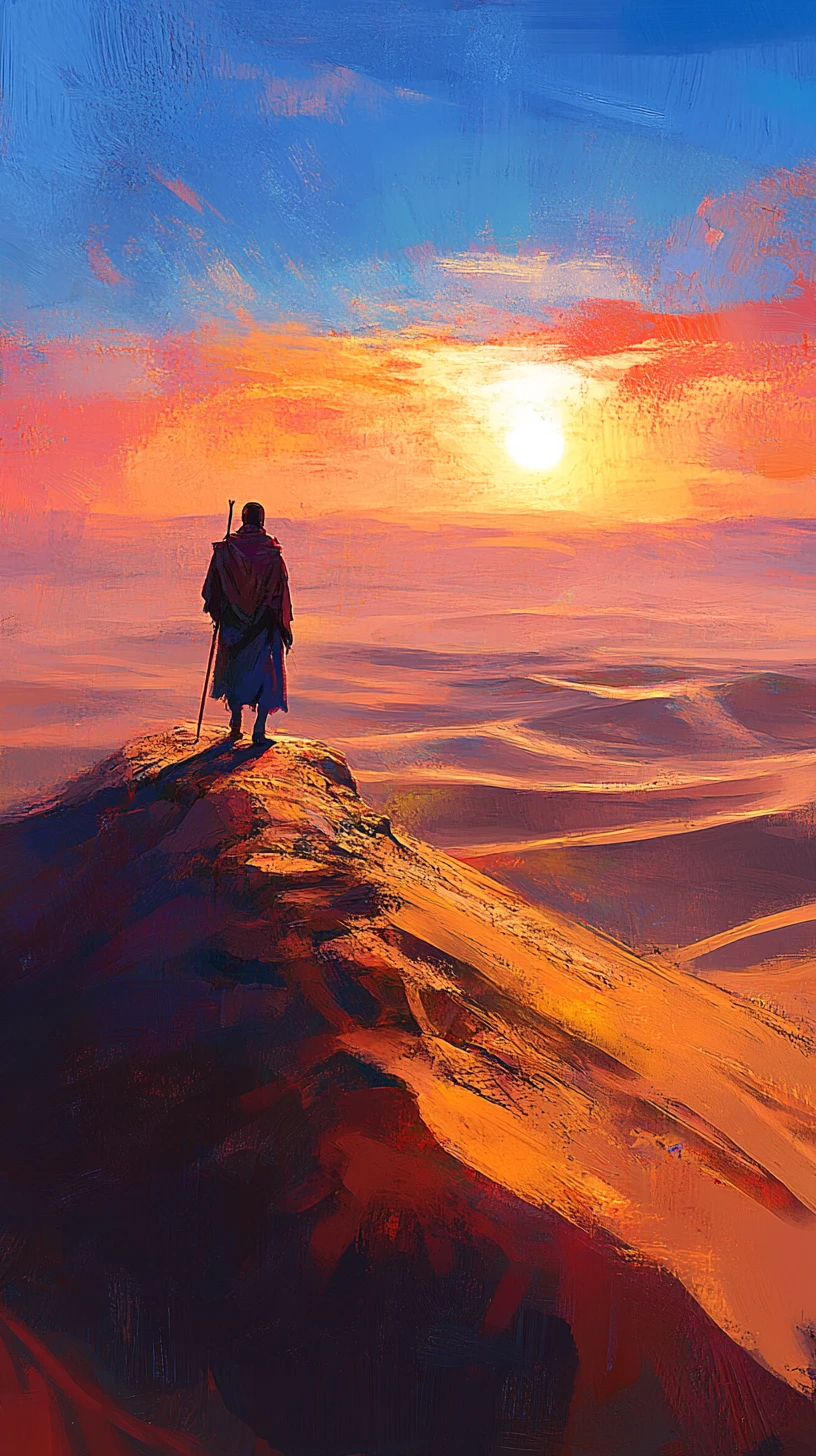 Tuareg rider on a camel crossing saharan dunes at sunset