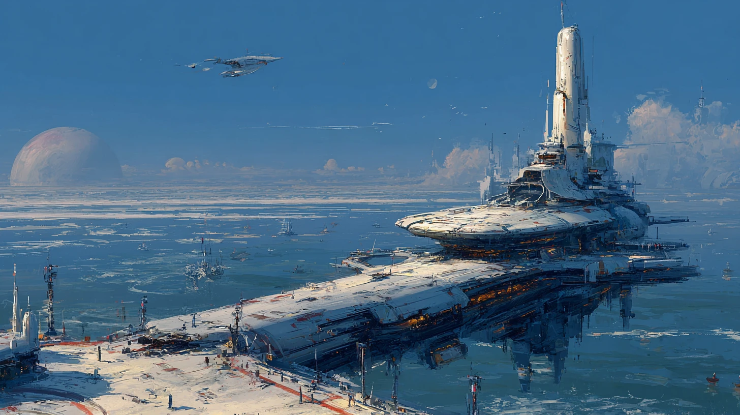 太空船水翼飛船橫越外星海洋世界