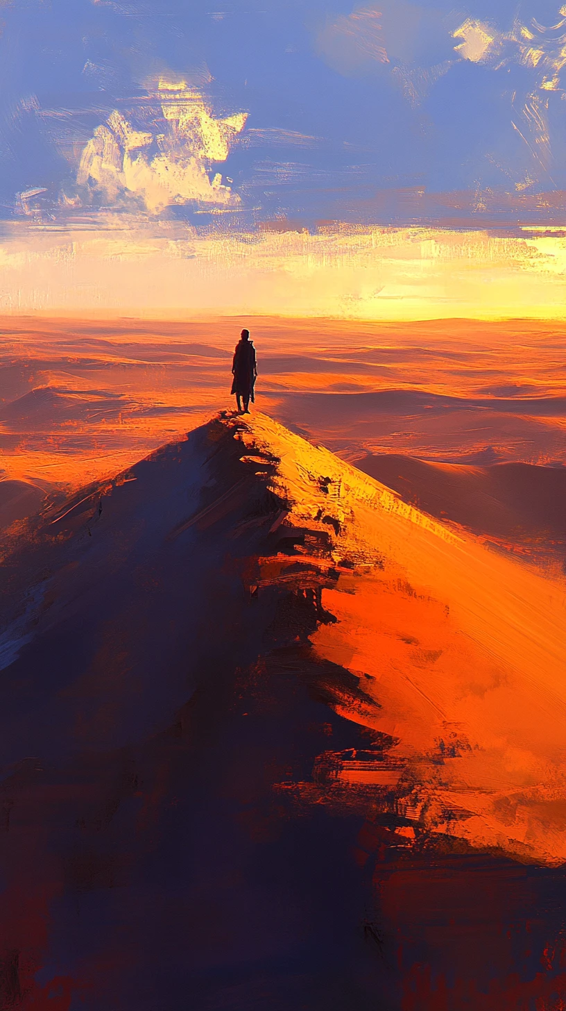 Tuareg rider on camel at sunset in vast Sahara dunes