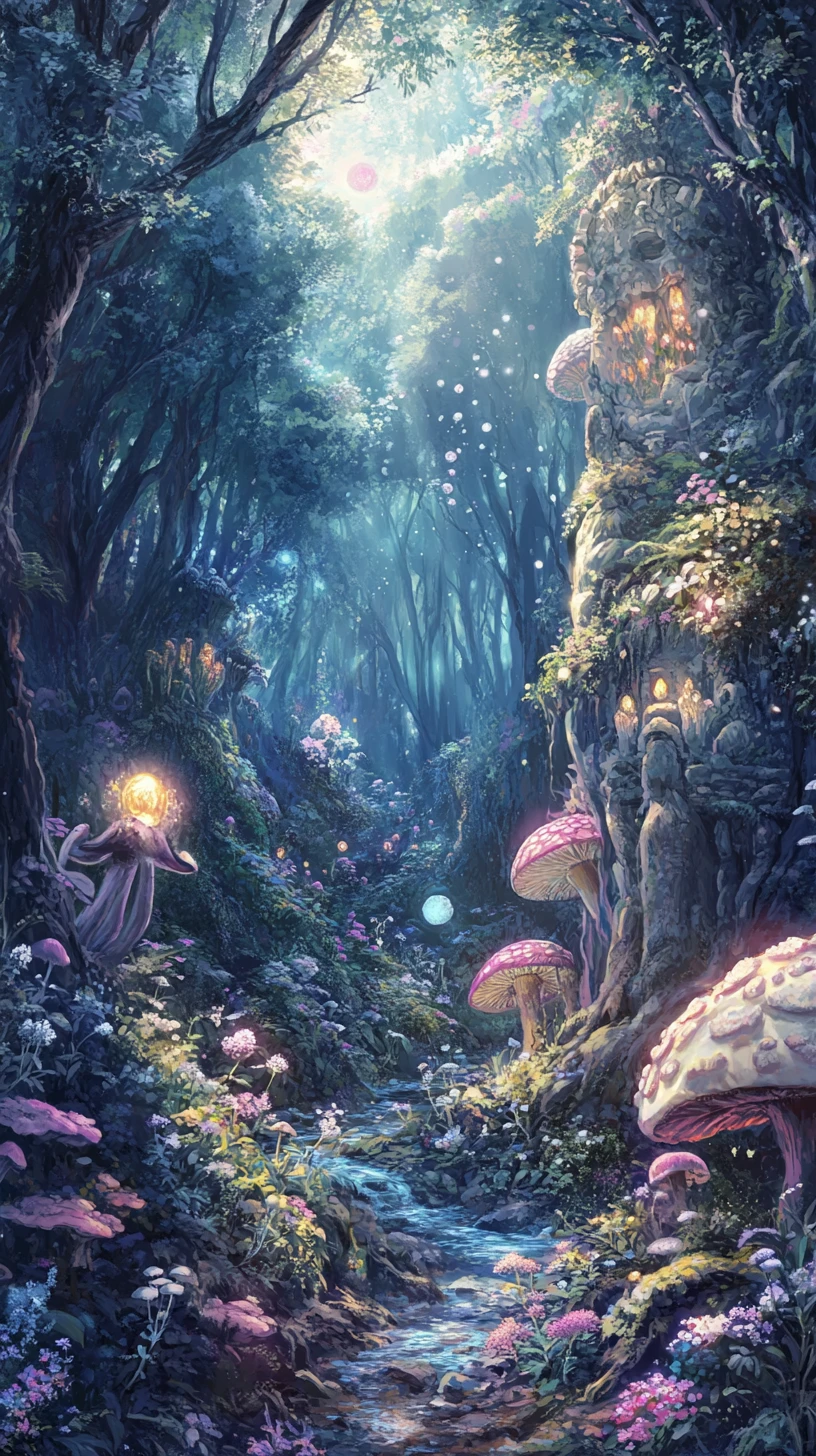 發光植物與小精靈的魔法森林山谷