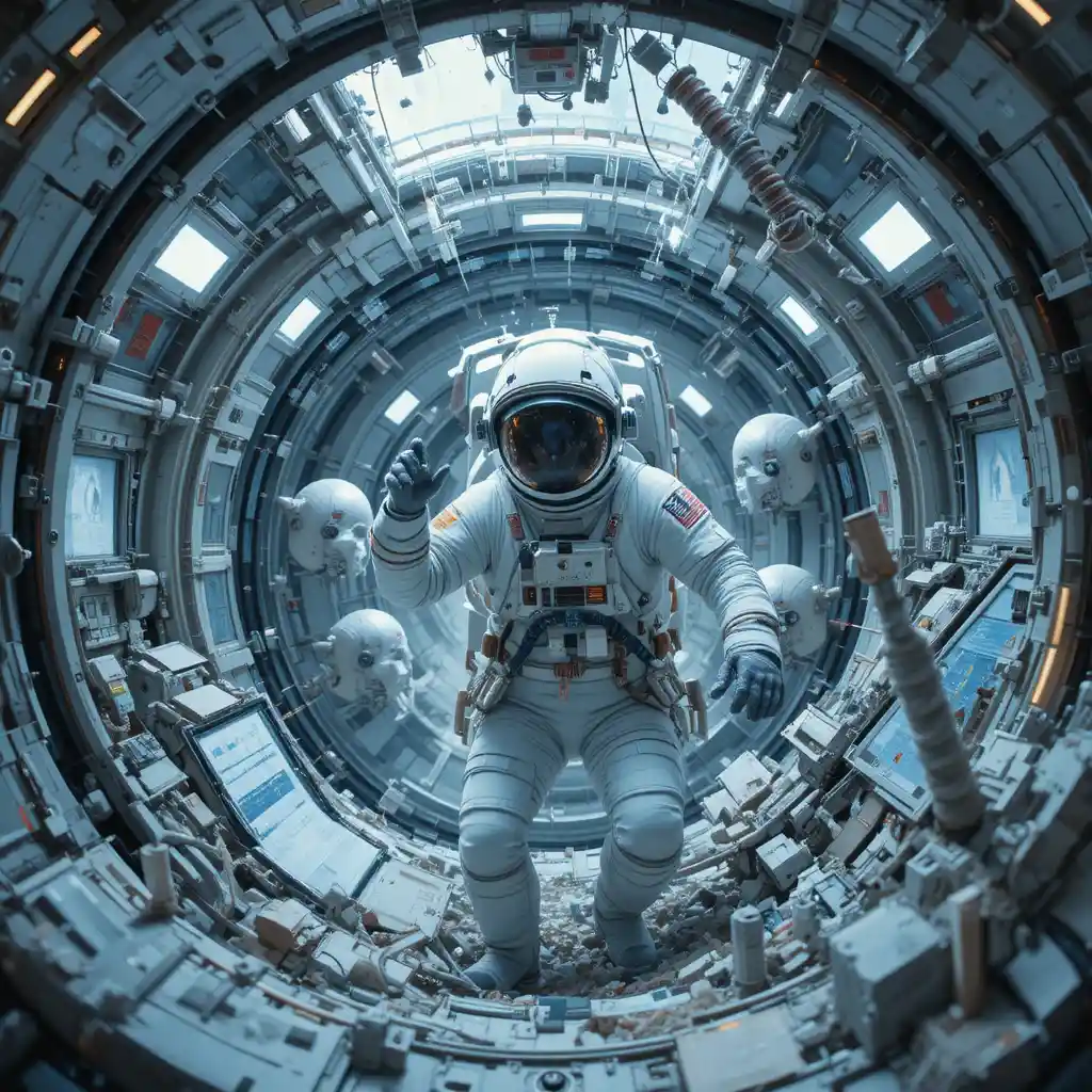 Astronaut repairing a meteor damaged space station module