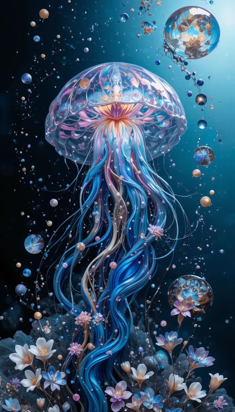 Forma de medusa bioluminiscente en arte abstracto de cristal líquido