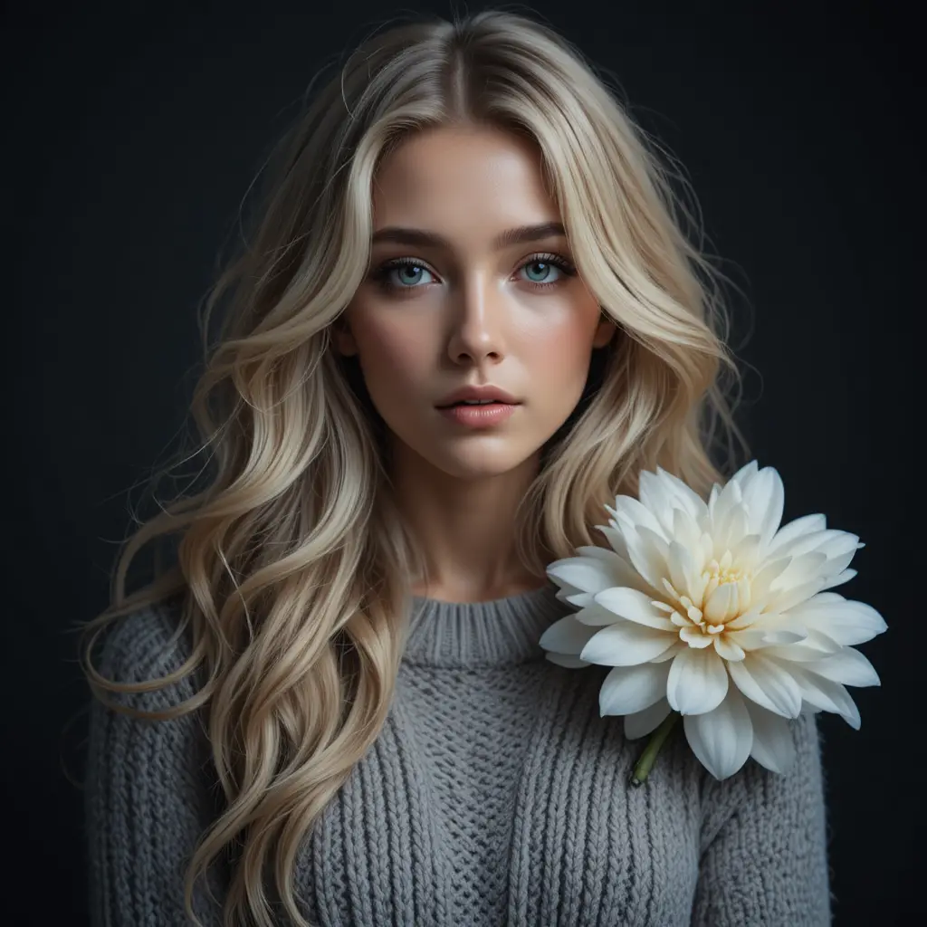 Moody portrait of a woman in a chunky knit sweater