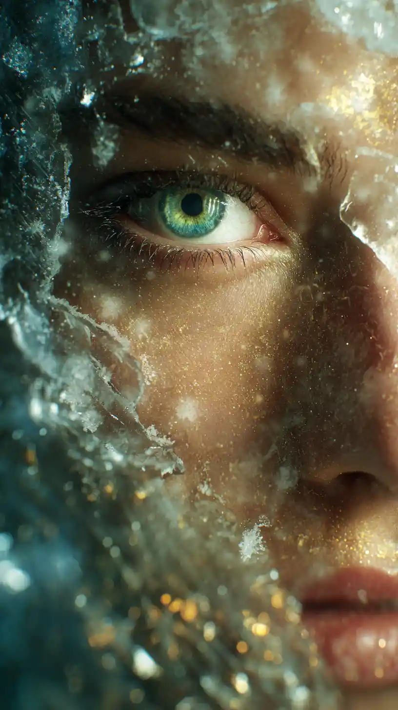 Mujer de fantasía congelada en retrato mágico de hielo submarino