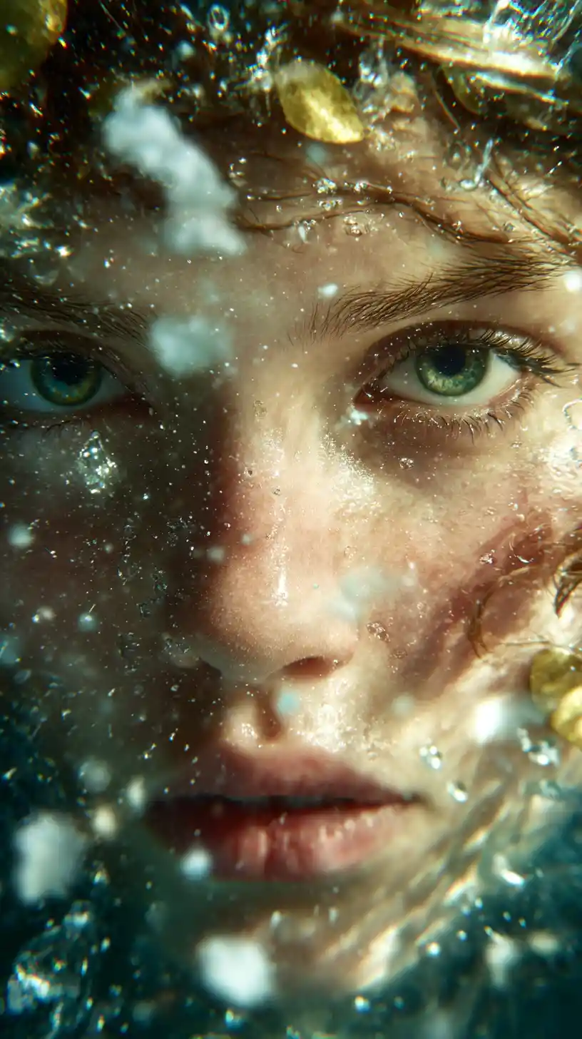 魔法の水中氷に閉じ込められた魅惑的な女性のポートレート