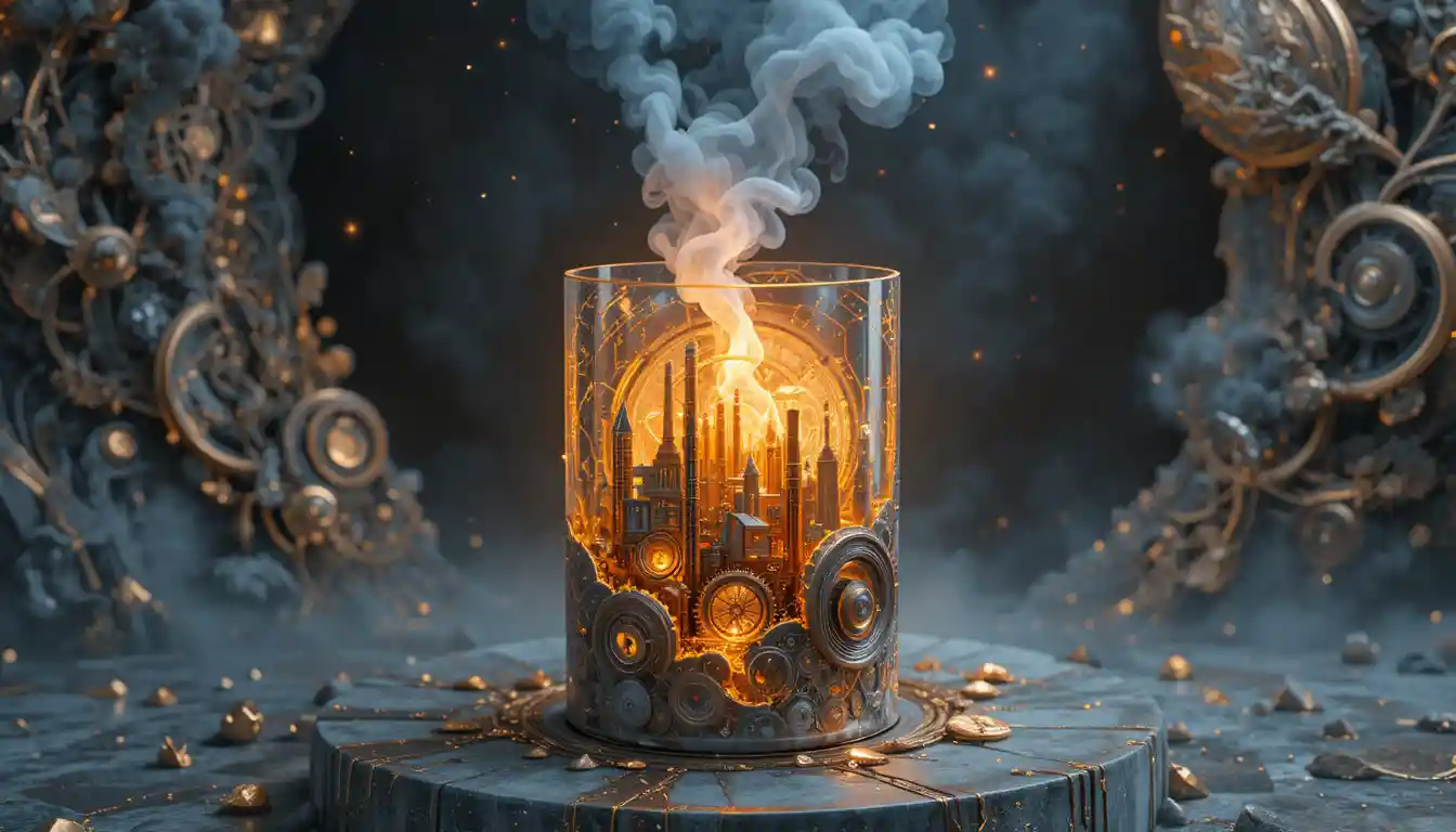 Vela Contendo uma Cidade Steampunk sobre Superfície de Pedra