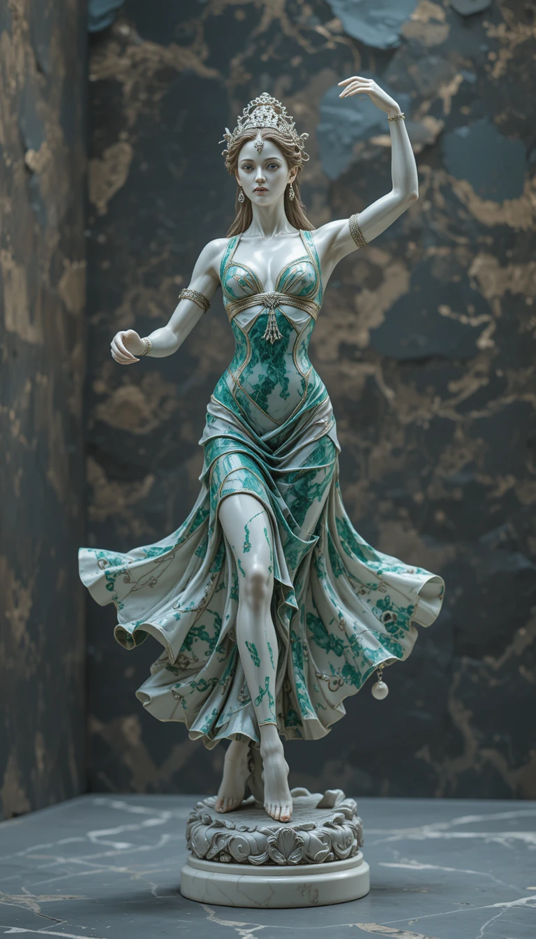 Elegant malachite and silver figurine in holographic style