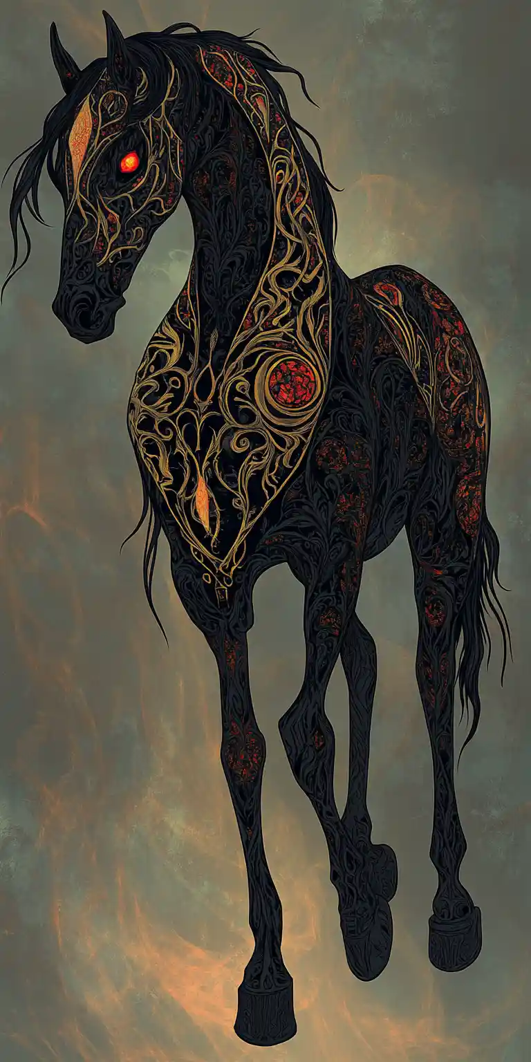 Elegant fantasy horse with gothic ornamental patterns