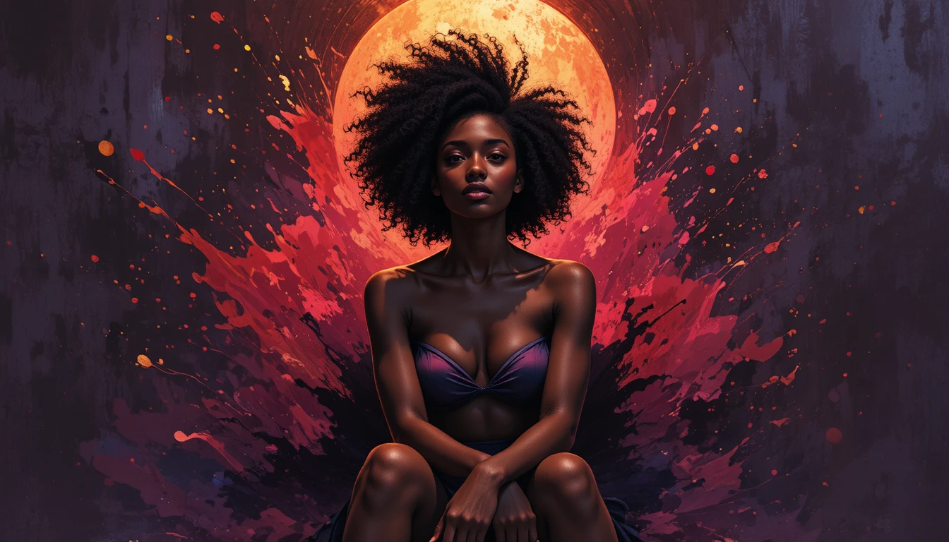 Black woman in dramatic editorial style under moody light