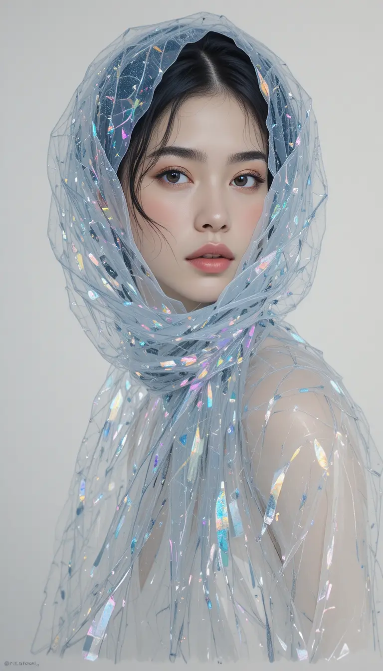 Ilustração de mulher elegante com lenço de organza cintilante
