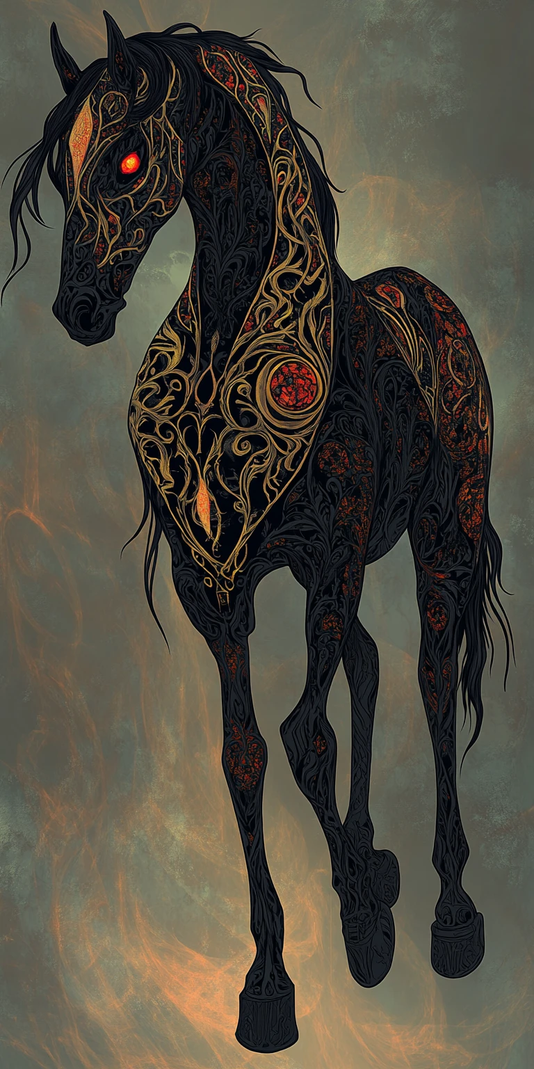 Caballo de fantasía elegante con patrones góticos ornamentales