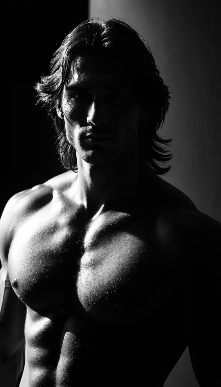 Seductive portrait of a fit European man in selfie style