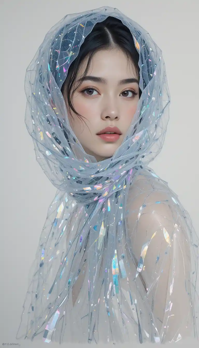 Ilustração de mulher elegante com lenço de organza cintilante
