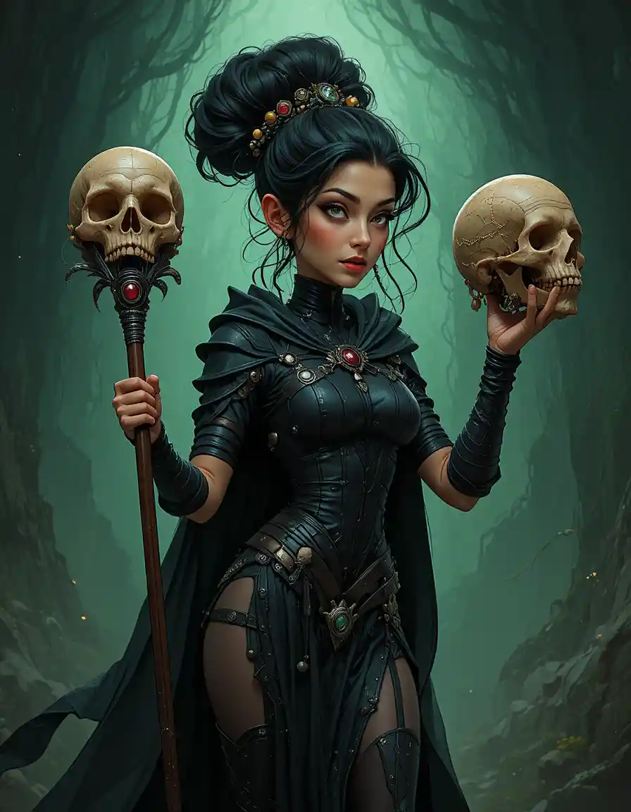 Fantasy warrior woman with spear and bloody sword