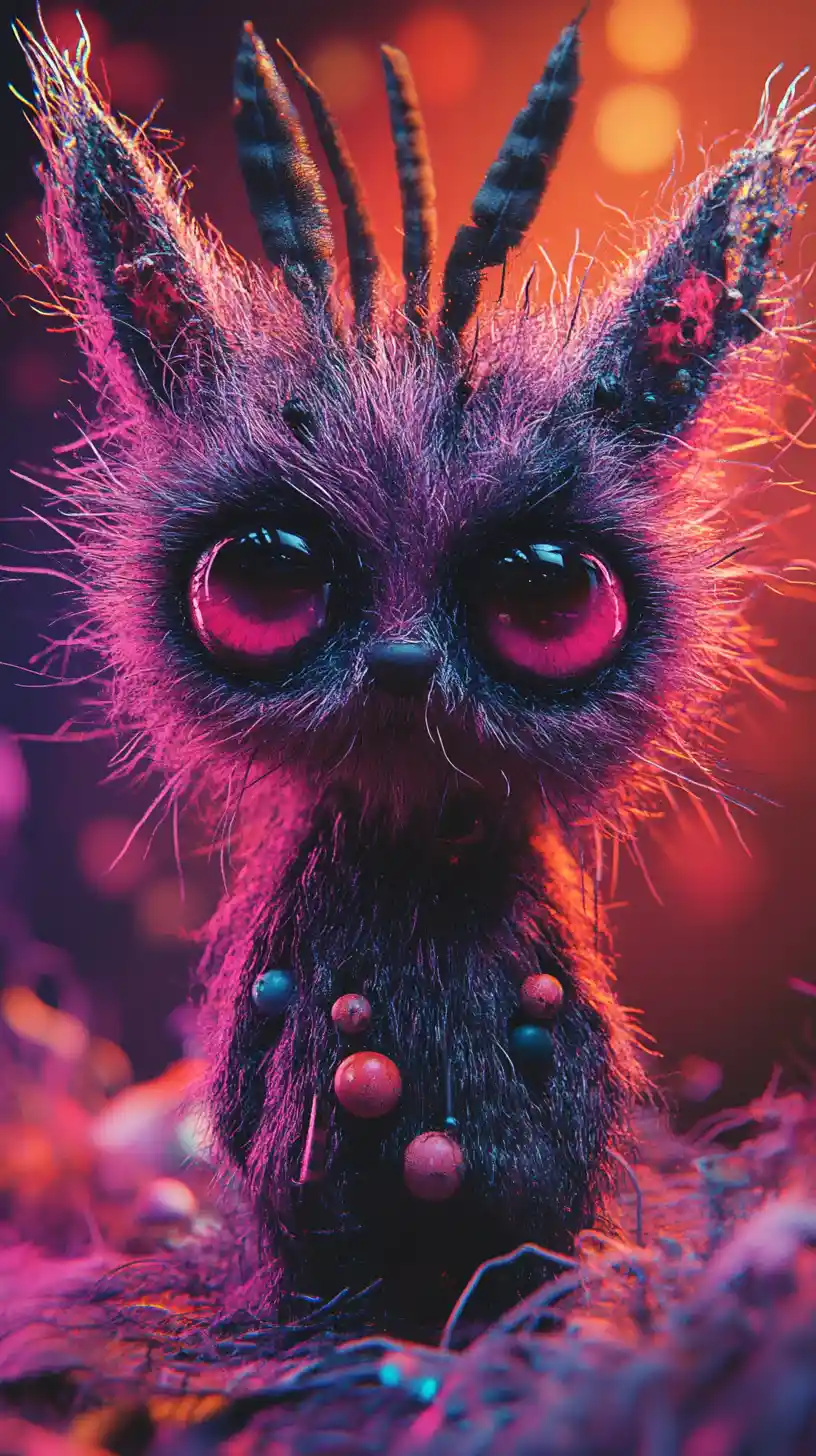 Verspielte gotische Punk-Fantasy-Kreatur mit Fell in 3D