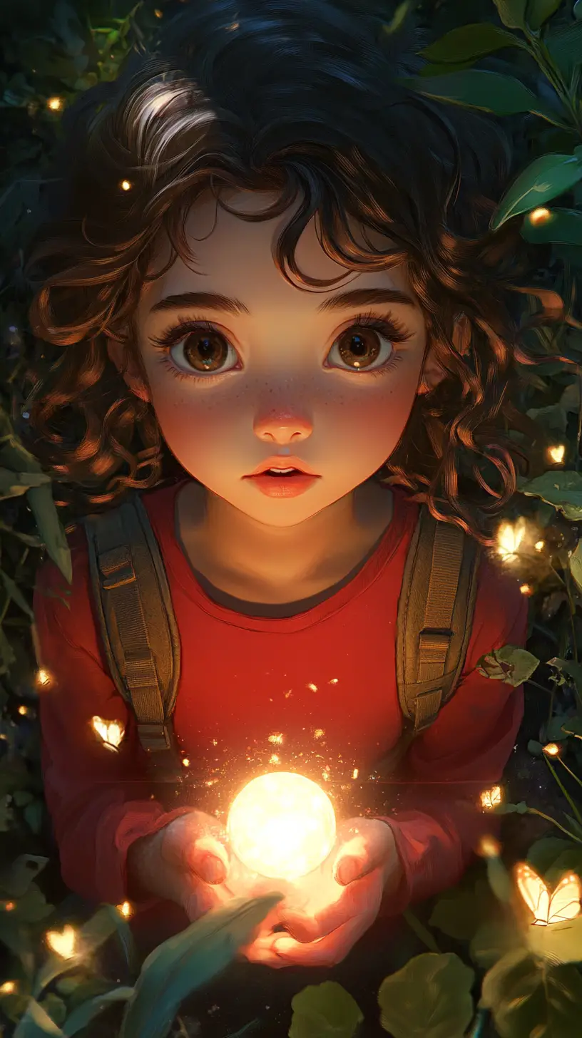 Girl Holding Magical Light In Enchanted Forest