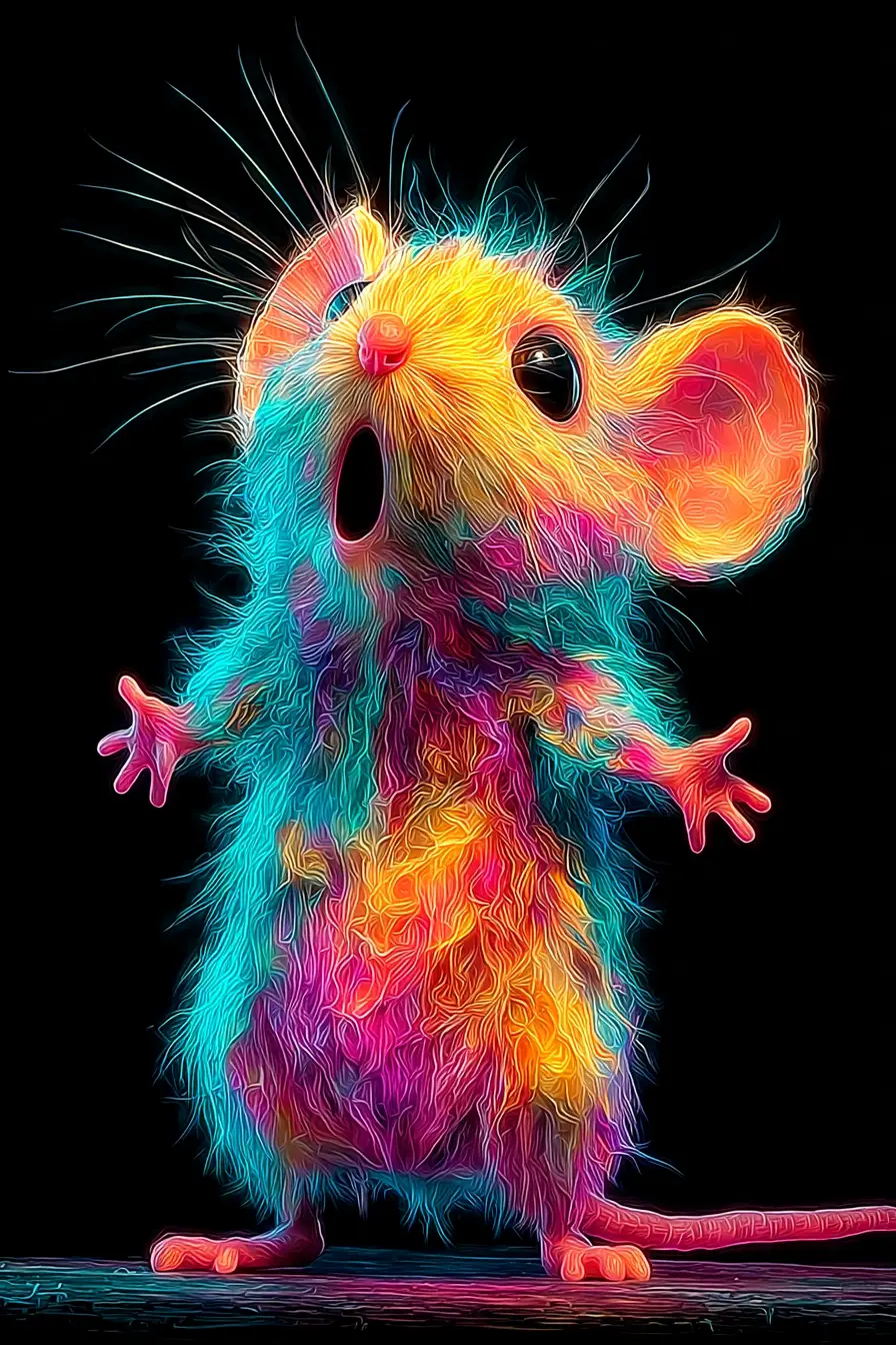 Glowing pastel mouse painting in the dark