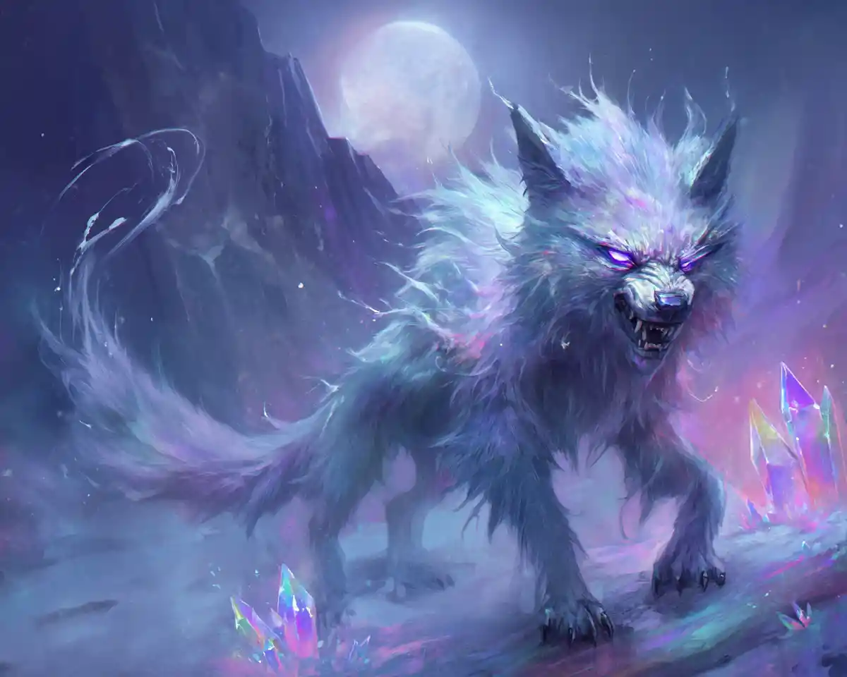 Petit loup sinistre au clair de lune dans une lueur mystique