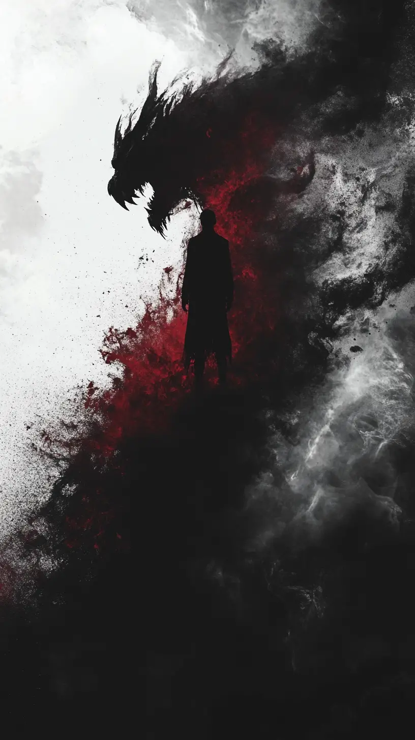 Dark scaled monster rising from smoke and wind